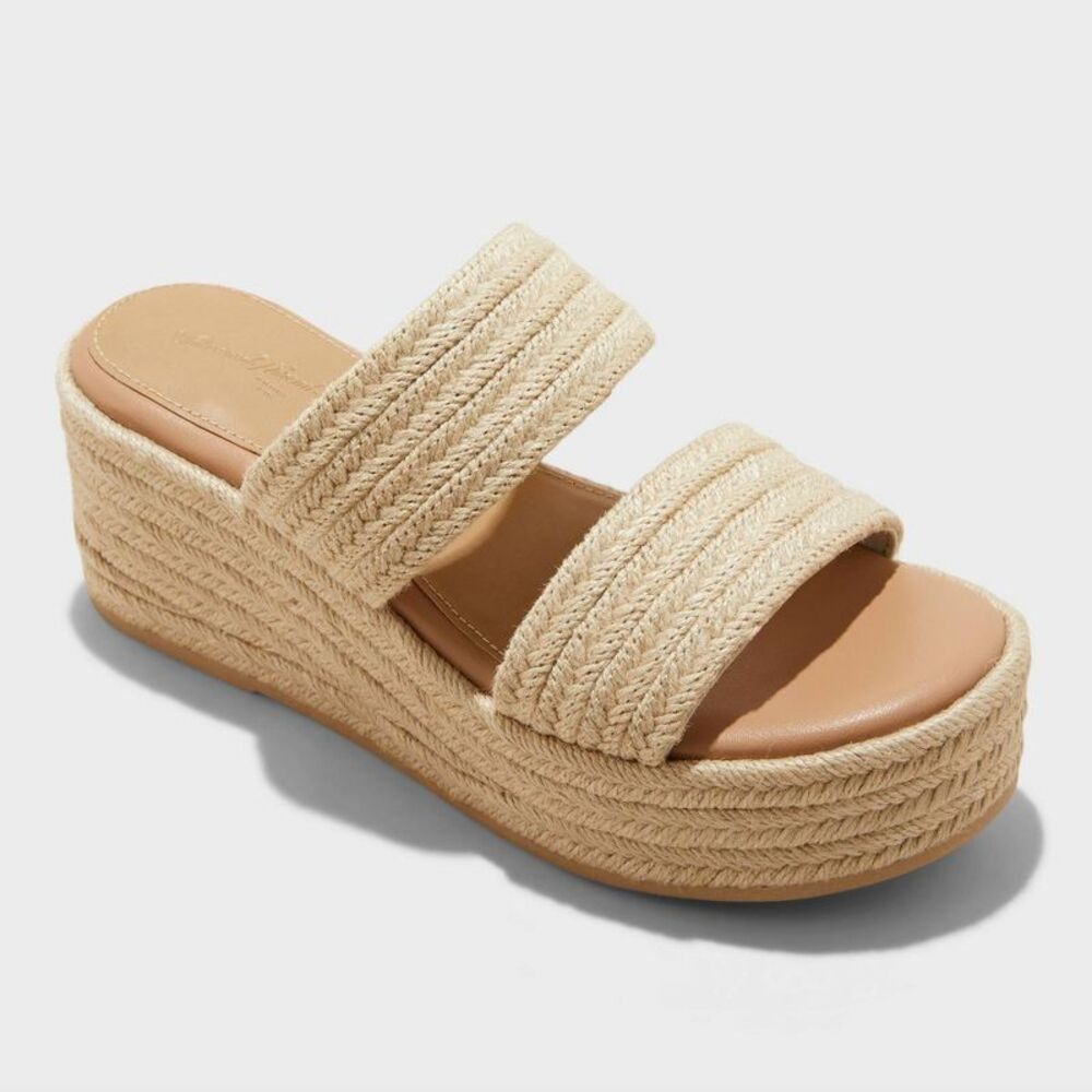 Universal Thread Beige Braided Double-Strap Platform Sandals